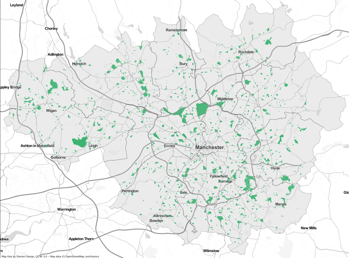 Mapping public green spaces in Manchester